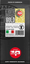 Cafea macinata Golden Sack Moka 250 g, amestec italian pentru espresso cu arome de caise și ciocolată.